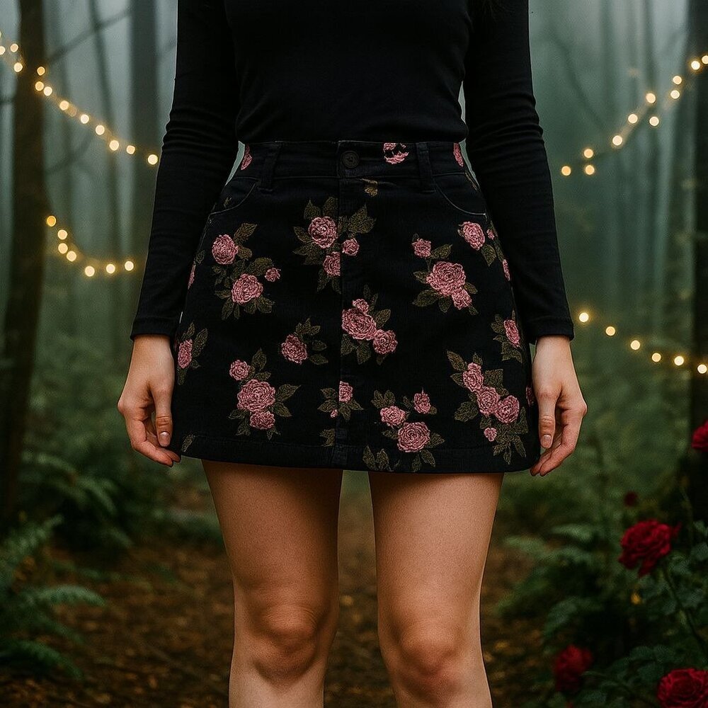 NEW Wild Fable Rose Printed Corduroy Mini Skirt Festival‎ Fairygoth Juniors 2